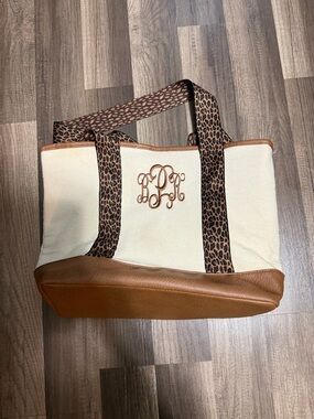 Canvas Tote with Leopard-Print Straps and Tan Leather Base